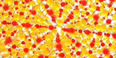 Colorful illustration of an atomic structure with red and yellow spheres representing atoms connected by bonds