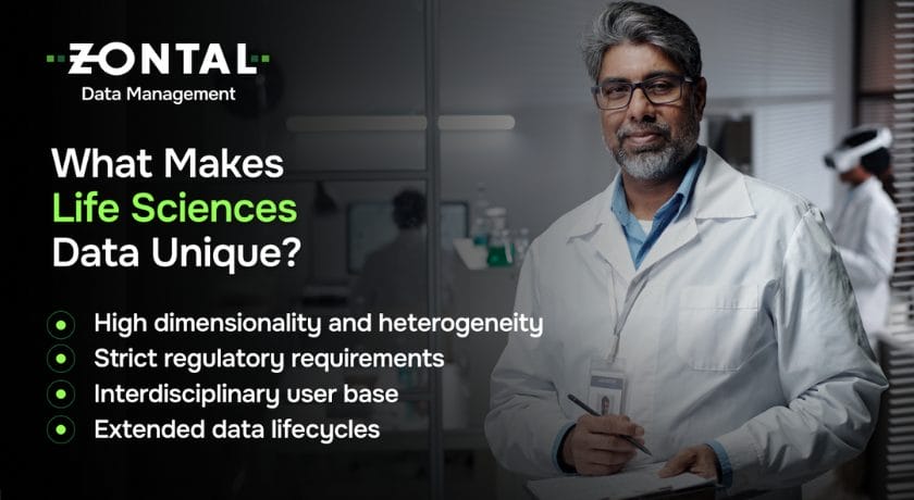 An infographic highlighting what makes life sciences data unique