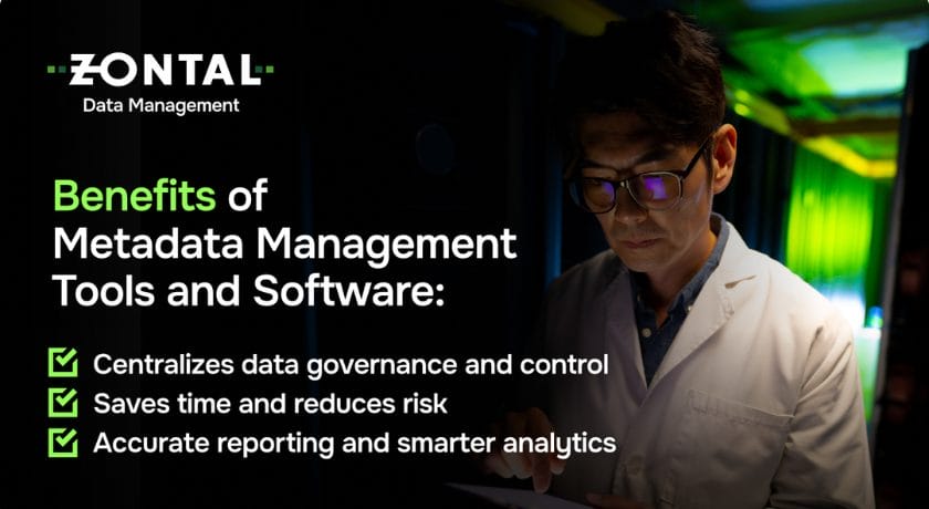 An infographic highlighting the benefits of metadata management tools and software